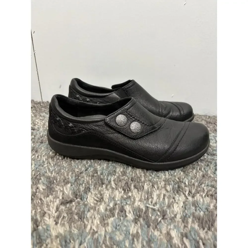 Aetrex Shoes Womens 8.5 Karina Comfort Ortho Braided Strap Black Leather